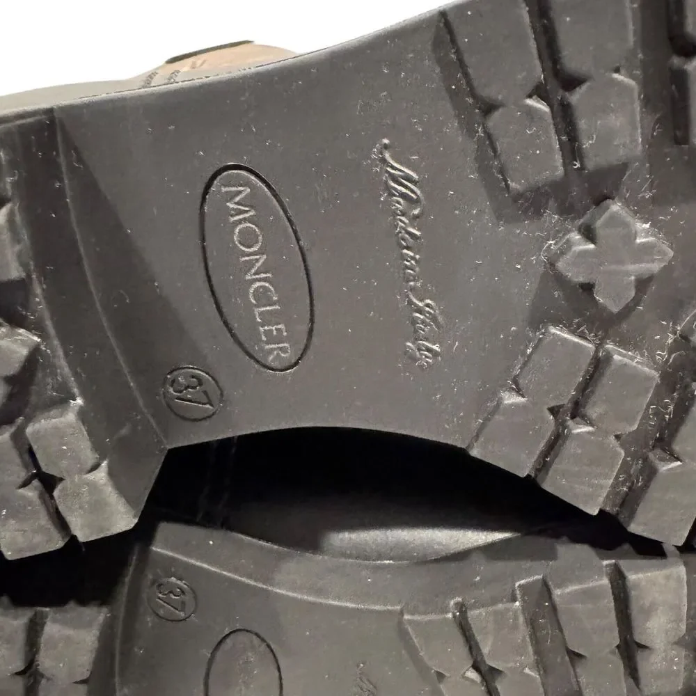 Moncler Black Rubber Boots with Metallic Taupe Quilted Shaft